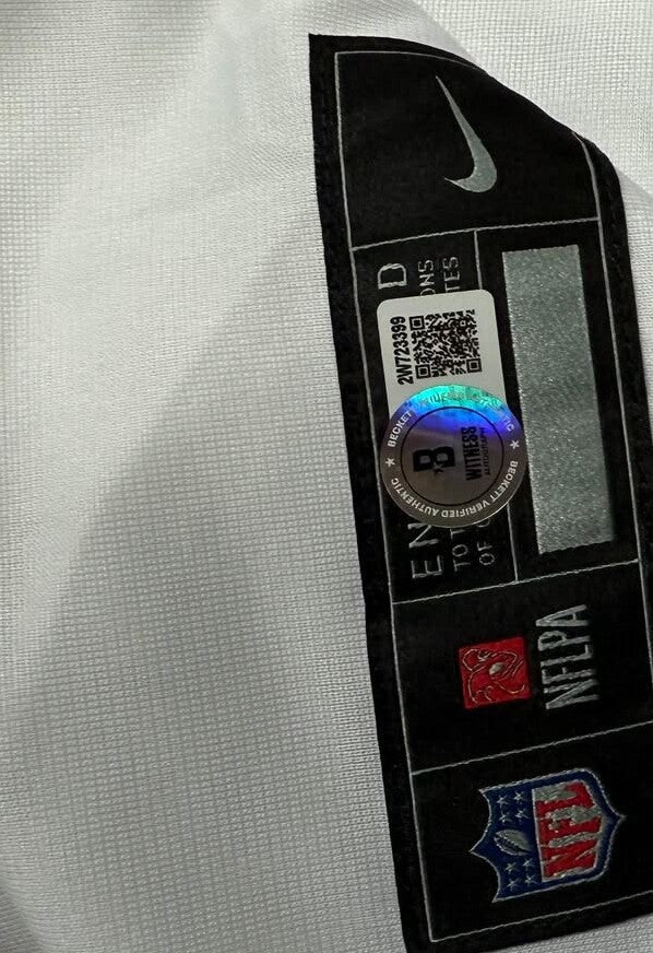 Bo Nix Autographed Denver Broncos Signed Nike Game White Football Framed Jersey Beckett COA