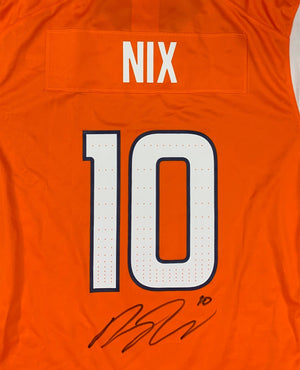 Bo Nix Autographed Denver Broncos Signed Nike Game Orange Football Jersey Beckett COA