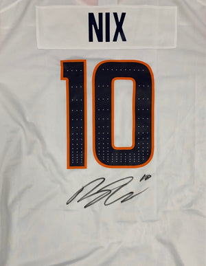 Bo Nix Autographed Denver Broncos Signed Nike Game White Football Jersey Beckett COA