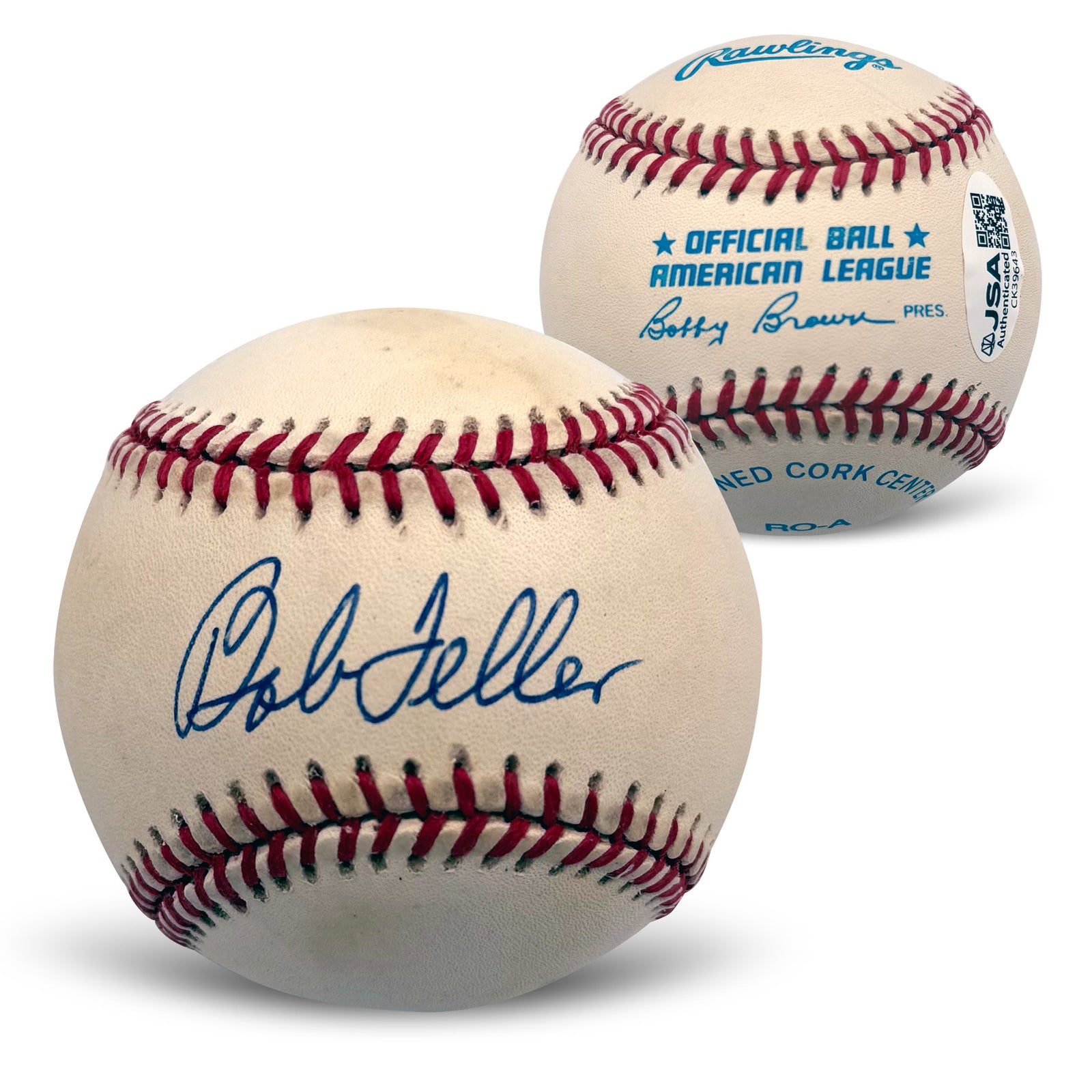 Bob Feller Autographed Baseball JSA With Case CK39643-Powers Sports Memorabilia