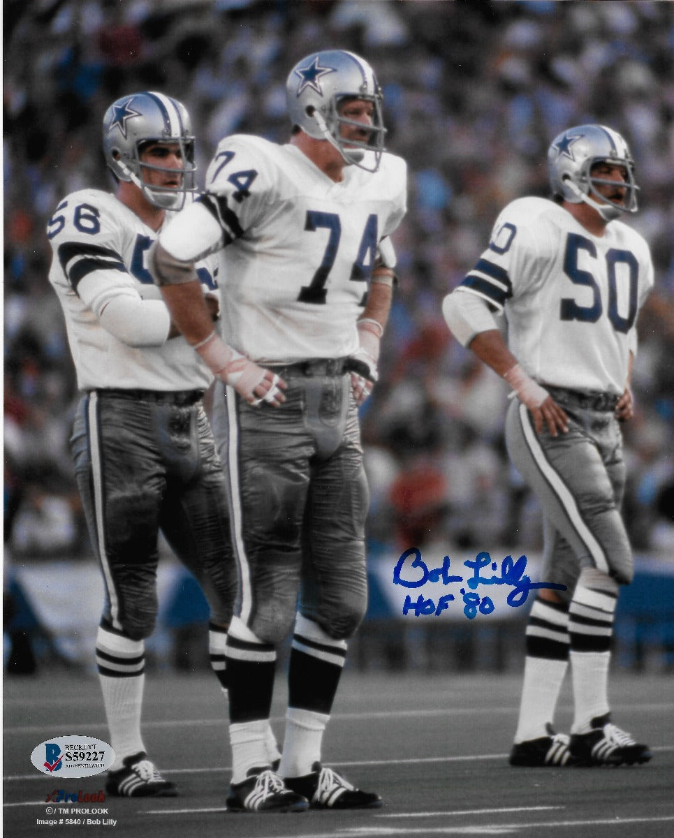 Bob Lilly Autographed Dallas Cowboys 8x10 Photo W/ HOF 80 Beckett Authenticated-Powers Sports Memorabilia