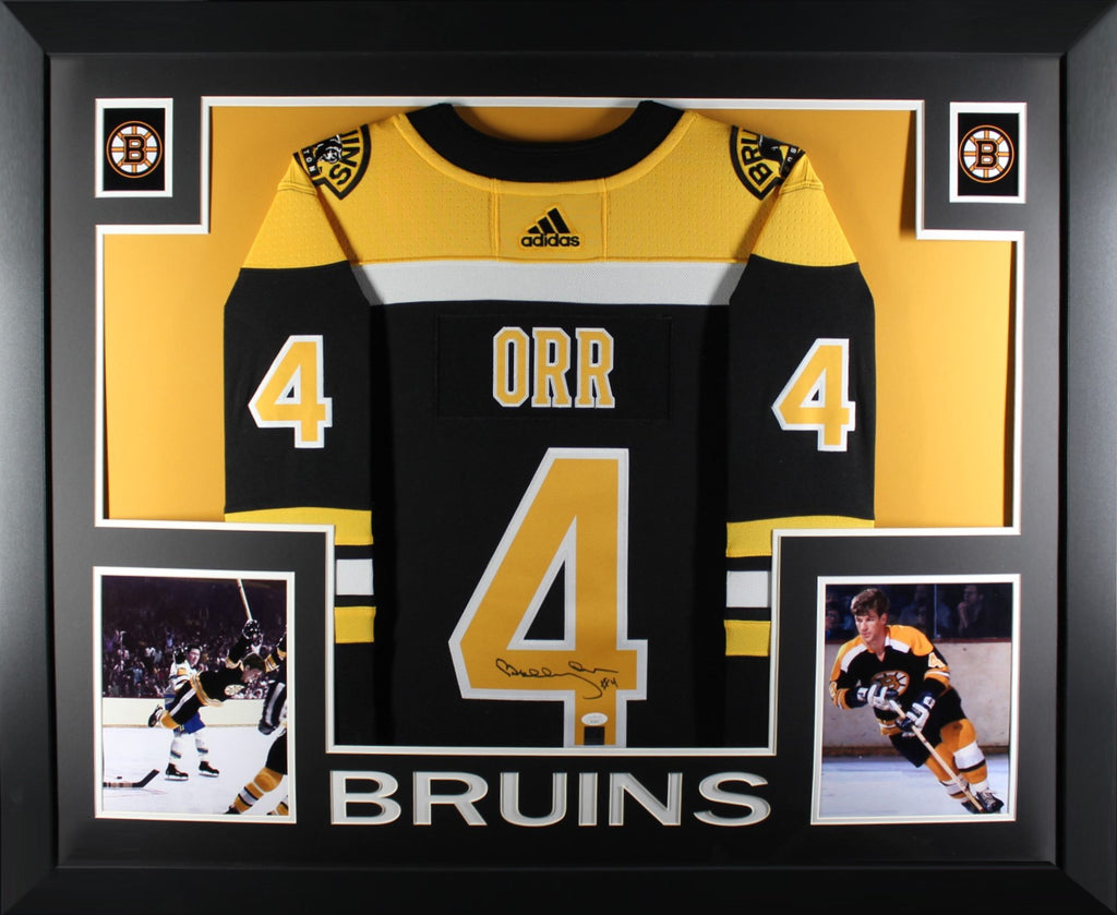 Framed Bobby Orr Boston Bruins Autographed Black Adidas Authentic Jersey