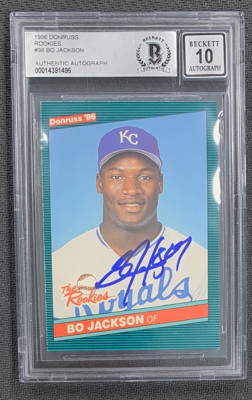 Bo Jackson 1986 Donruss Signed Baseball Rookie Card #38 Auto Graded Beckett 10-Powers Sports Memorabilia