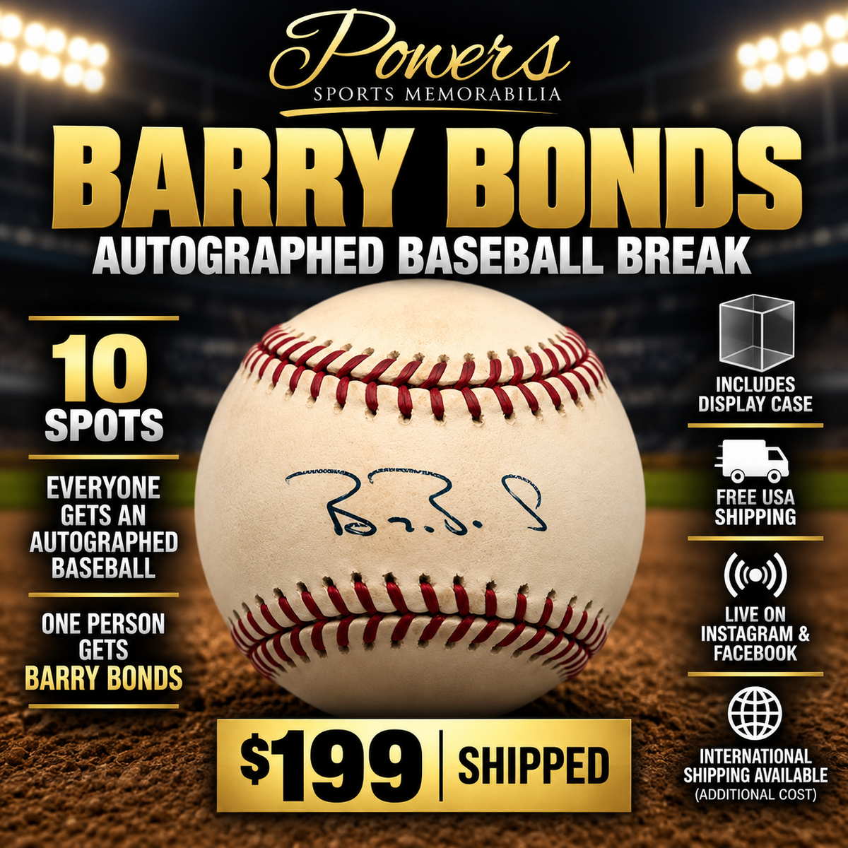 Barry Bonds Autographed Baseball Break – 10 Spots