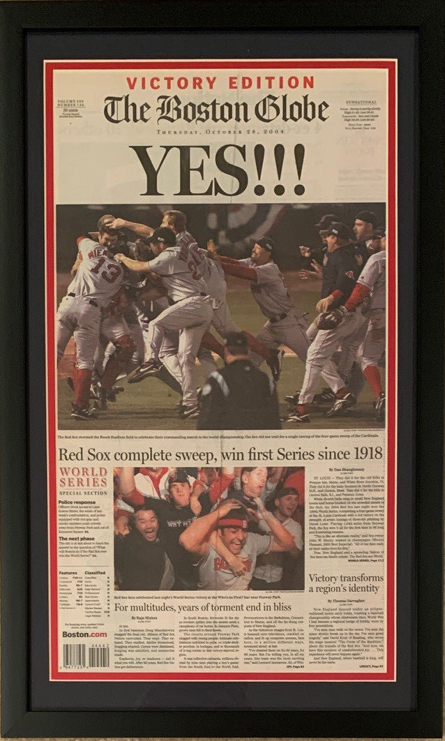 Boston Red Sox 2004 World Series Champions Globe Framed Original Baseball Front Page Newspaper YES! 10/24/04-Powers Sports Memorabilia