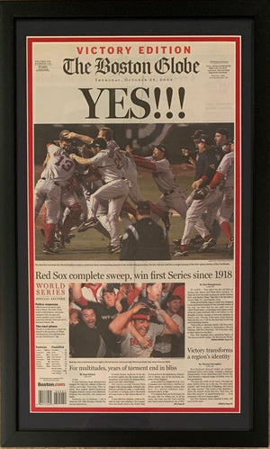 Boston Red Sox 2004 World Series Champions Globe Framed Original Baseball Newspaper YES!!! 10/24/04-Powers Sports Memorabilia