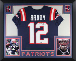 Tom Brady Autographed New England Patriots Signed Nike Elite Football Framed Jersey Fanatics Authentic COA