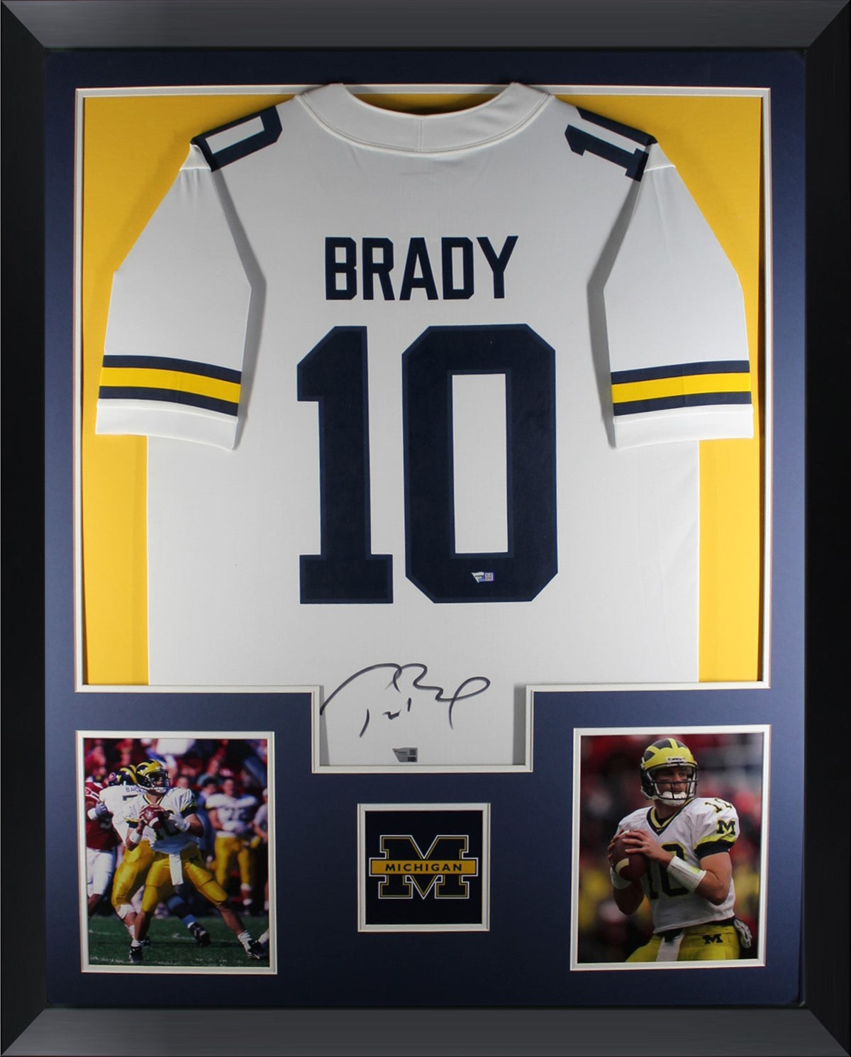 Tom Brady Autographed Michigan Wolverines Signed Jordan Brand Football Framed Jersey Fanatics Authentic COA-Powers Sports Memorabilia