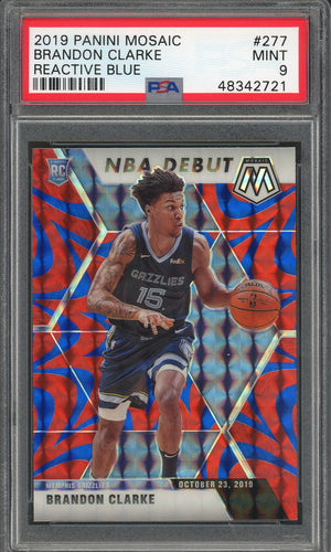 Brandon Clarke Memphis Grizzles 2019 Panini Mosaic Reative Blue Prizm Basketball Rookie Card RC #277 Graded PSA 9 MINT-Powers Sports Memorabilia