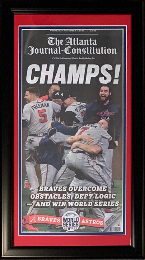Atlanta Journal Constitution 2021 World Series CHAMPS Braves Baseball Original 14x26 Framed Newspaper ?Çô Get The AUTHENTIC Version!-Powers Sports Memorabilia
