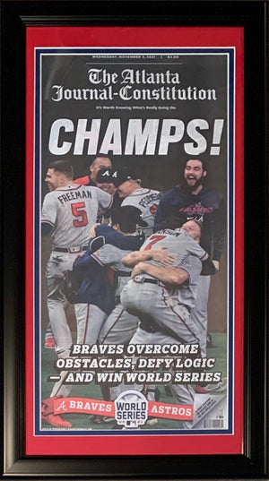 Atlanta Journal Constitution 2021 World Series CHAMPS Braves Baseball Original 14x26 Framed Newspaper ?Çô Get The AUTHENTIC Version!-Powers Sports Memorabilia