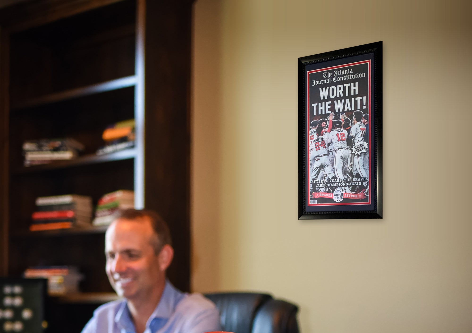 Atlanta Journal Constitution 2021 World Series Braves Baseball Original 14x26 Framed Newspaper WORTH THE WAIT!-Powers Sports Memorabilia