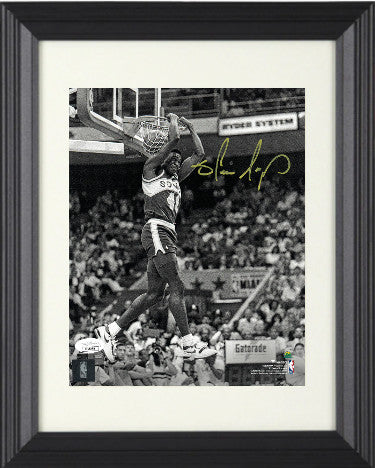 Shawn Kemp Autographed Seattle SuperSonics NBA B&W 8 x 10 Photograph Custom Framing- JSA (1990 All-Star Game Gatorade Slam Dunk Contest)-Powers Sports Memorabilia