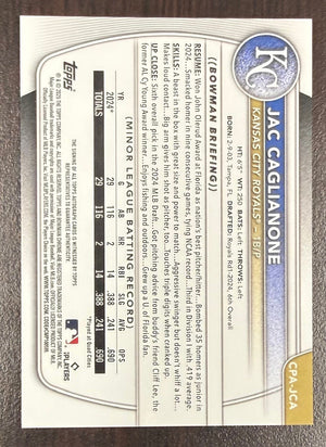 Jac Caglianone 2025 Bowman Chrome Prospects Signed Baseball Rookie Card #CPA-JCA Auto-Powers Sports Memorabilia