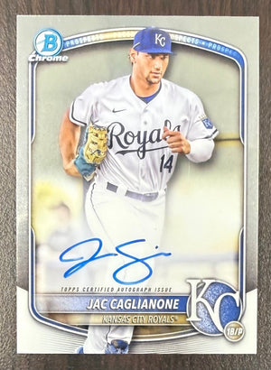 Jac Caglianone 2025 Bowman Chrome Prospects Signed Baseball Rookie Card #CPA-JCA Auto-Powers Sports Memorabilia