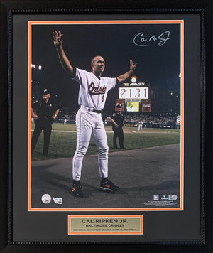 Cal Ripken Jr Autographed Baltimore 2131 Consecutive Game Streak Signed Baseball 16x20 Framed Photo Fanatics Authentic COA-Powers Sports Memorabilia