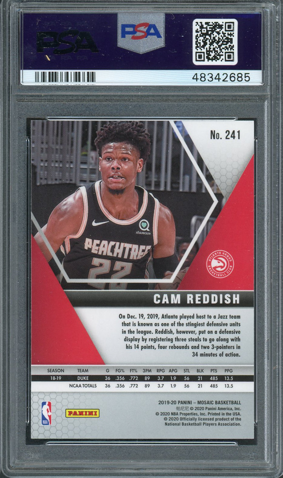 Cam Reddish 2019 Panini Mosaic Basketball Rookie Card RC #241 Graded PSA 9 MINT-Powers Sports Memorabilia