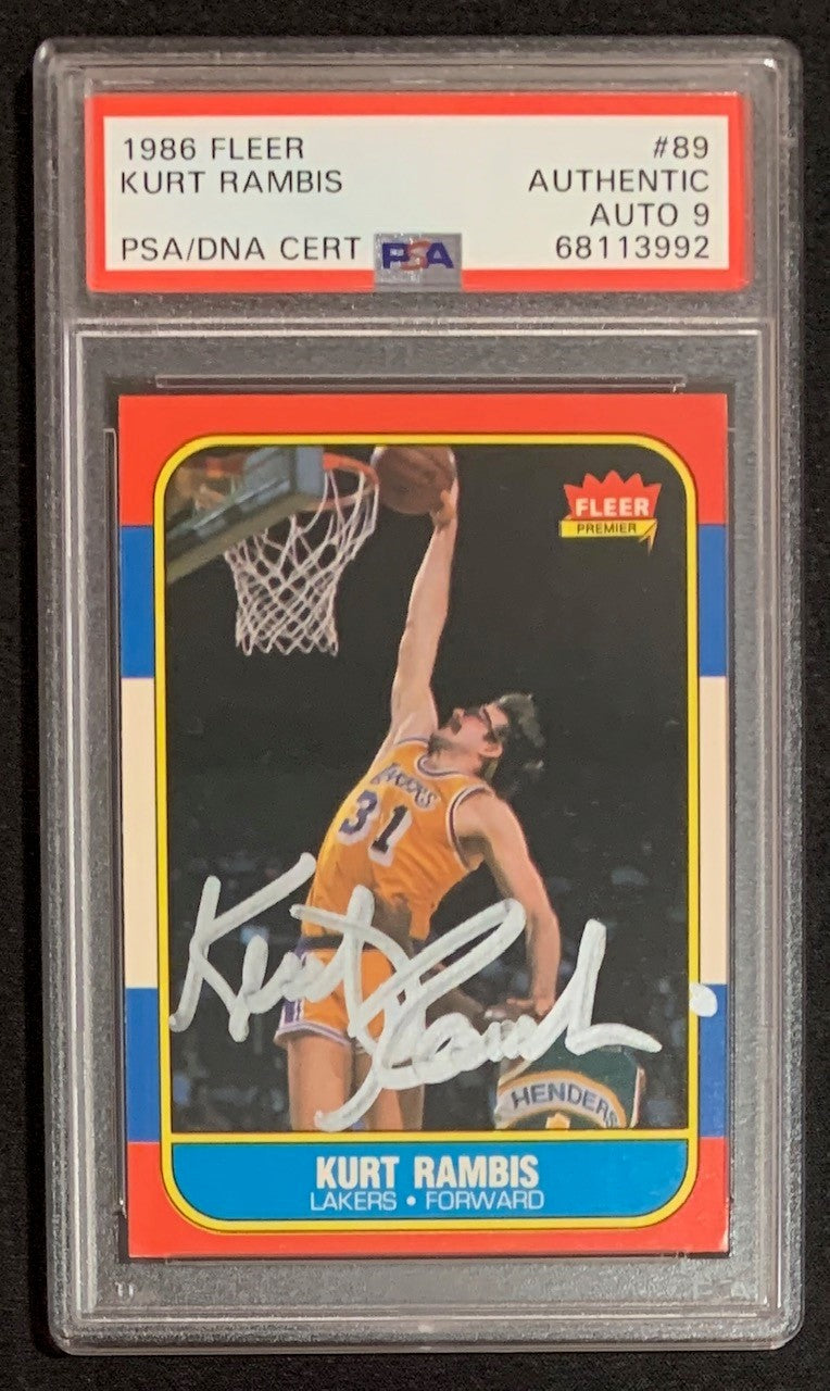 Kurt Rambis 1986 Fleer Basketball Signed Rookie Card #89 Auto Graded PSA 9-Powers Sports Memorabilia