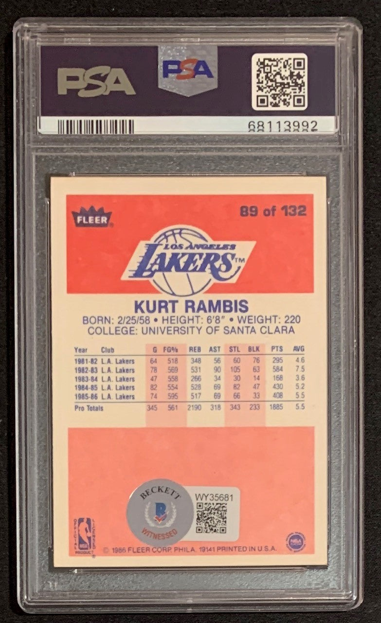 Kurt Rambis 1986 Fleer Basketball Signed Rookie Card #89 Auto Graded PSA 9-Powers Sports Memorabilia