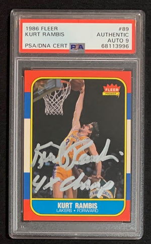 Kurt Rambis 1986 Fleer Basketball Signed Rookie Card #89 4 x CHAMPS Auto Graded PSA 9-Powers Sports Memorabilia