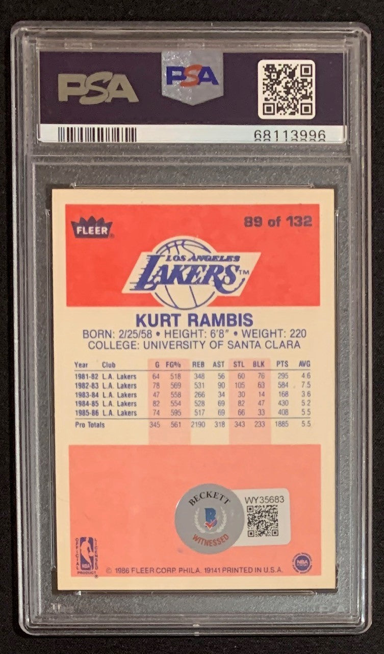 Kurt Rambis 1986 Fleer Basketball Signed Rookie Card #89 4 x CHAMPS Auto Graded PSA 9-Powers Sports Memorabilia