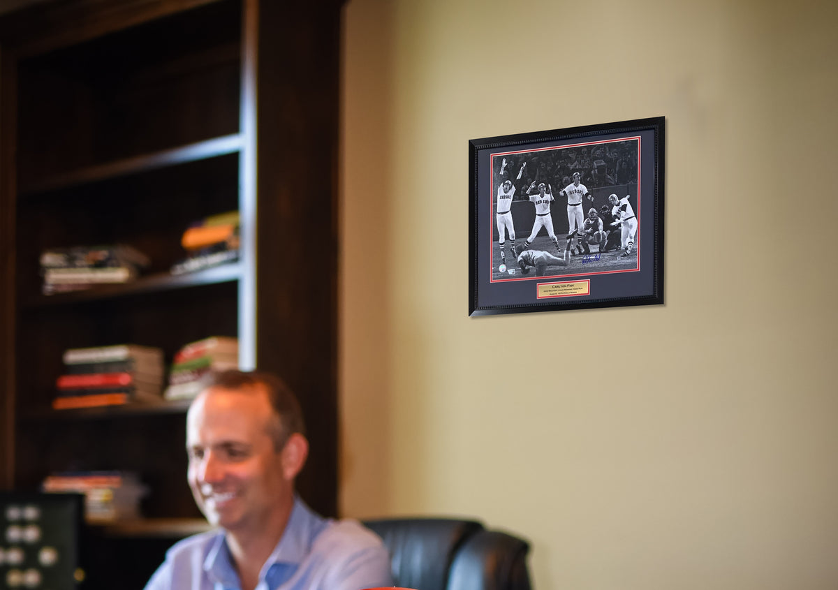 Carlton Fisk Autographed Boston Red Sox 1975 World Series Game 6 Home Run Signed 16x20 Framed Baseball Photo Fanatics Authentic COA-Powers Sports Memorabilia