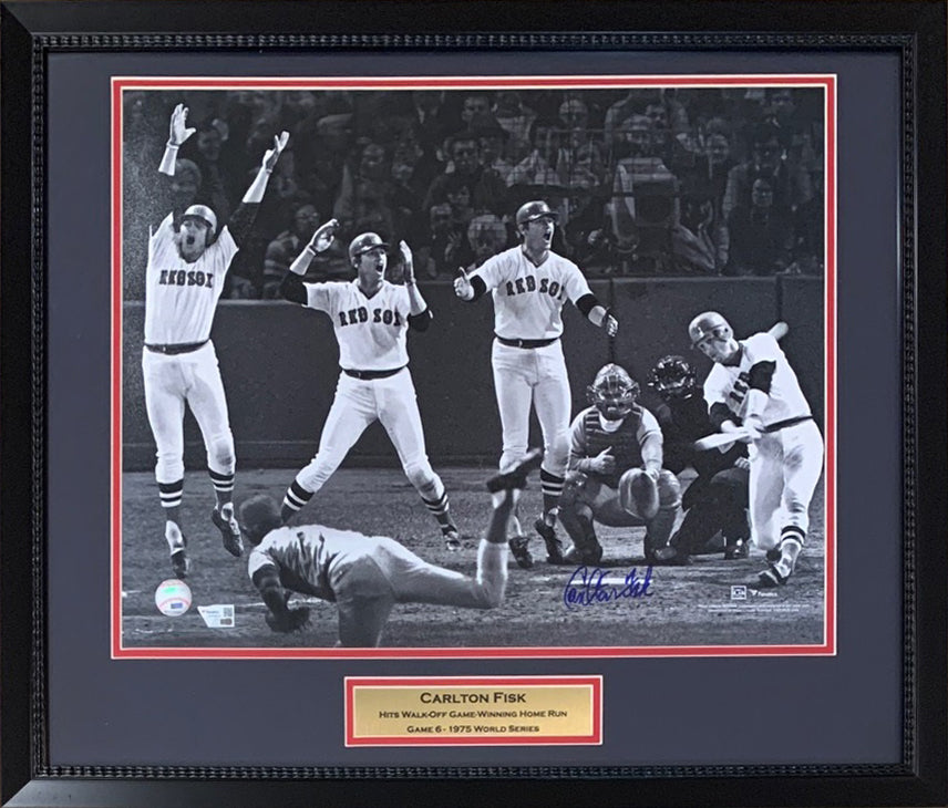 Carlton Fisk Autographed Boston Red Sox 1975 World Series Game 6 Home Run Signed 16x20 Framed Baseball Photo Fanatics Authentic COA-Powers Sports Memorabilia