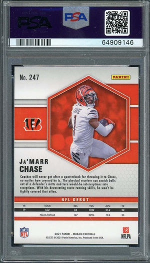 Ja'Marr Chase 2021 Panini Mosaic Football Rookie Card RC #247 Graded PSA 10-Powers Sports Memorabilia