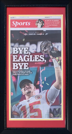 Kansas City Chiefs Super Bowl 57 LVII Champions Original Front Page KC Star Framed Newspaper With Patrick Mahomes 2/14/23-Powers Sports Memorabilia