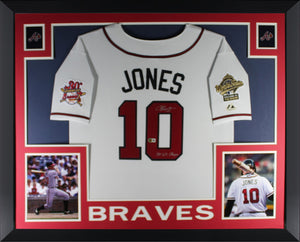 Chipper Jones Autographed Atlanta Braves 1995 World Series Signed Majestic Baseball Framed Jersey Beckett COA-Powers Sports Memorabilia