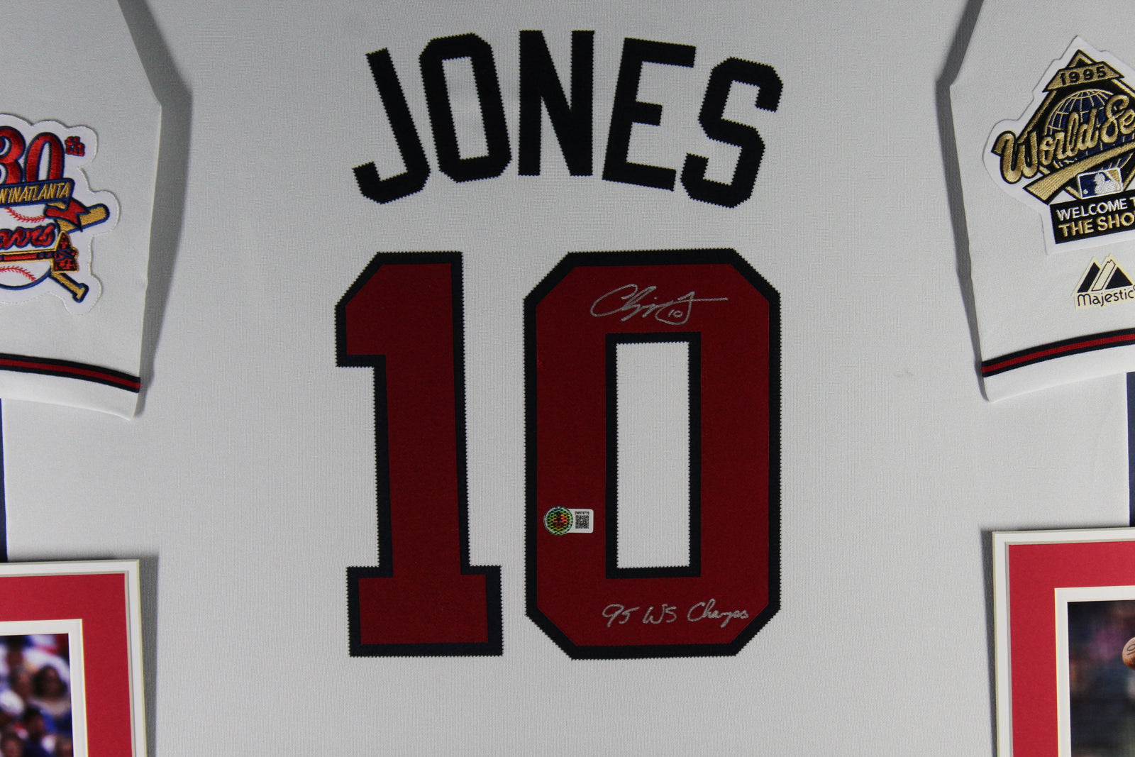 Chipper Jones Autographed Atlanta Braves 1995 World Series Signed Majestic Baseball Framed Jersey Beckett COA-Powers Sports Memorabilia