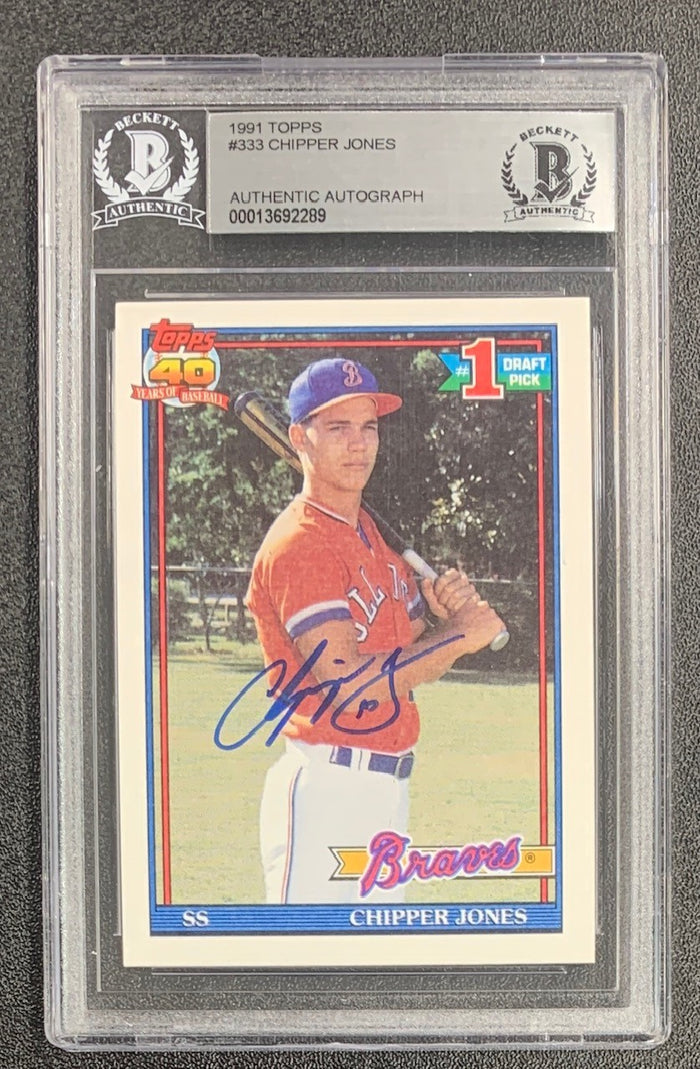 Chipper Jones 1991 Topps Signed Baseball Rookie Card #333 Auto Beckett-Powers Sports Memorabilia