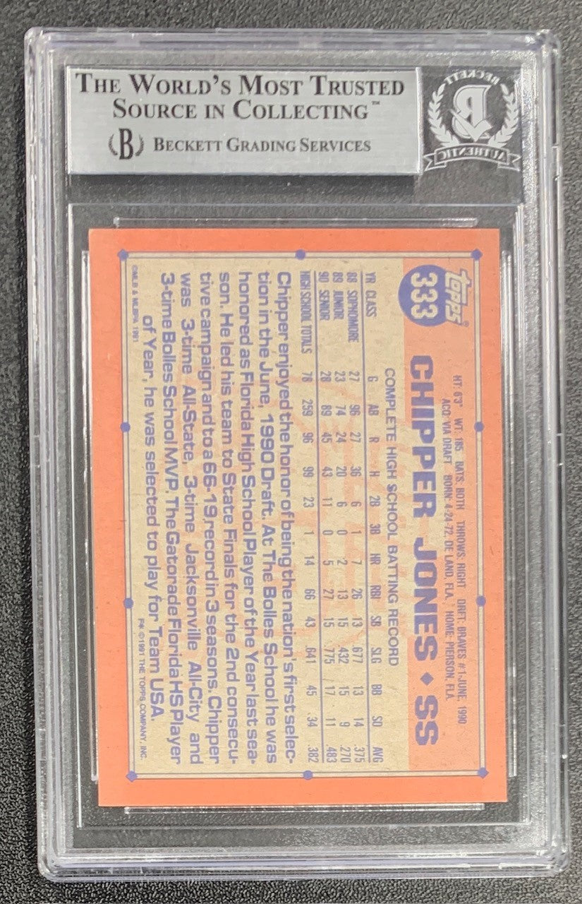 Chipper Jones 1991 Topps Signed Baseball Rookie Card #333 Auto Beckett-Powers Sports Memorabilia