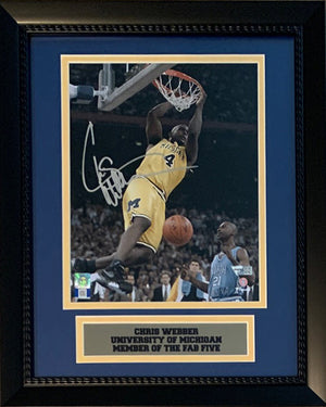 Chris Webber Autographed Michigan Fab 5 Five Signed Basketball 8x10 Framed Photo Fanatics Authentic COA-Powers Sports Memorabilia
