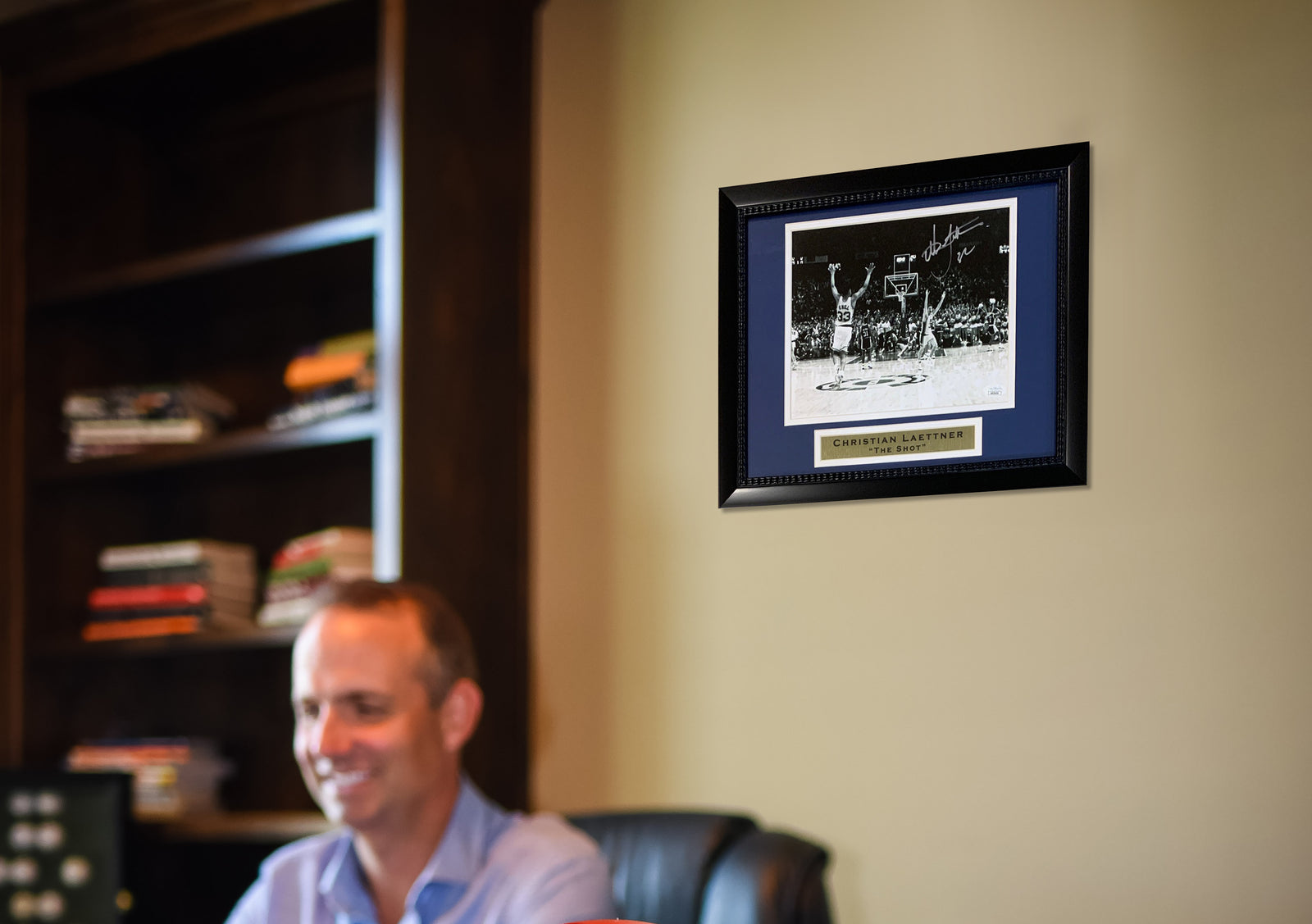 Christian Laettner Autographed Duke Blue Devils Signed THE SHOT Basketball Framed 8x10 Photo JSA COA 5-Powers Sports Memorabilia