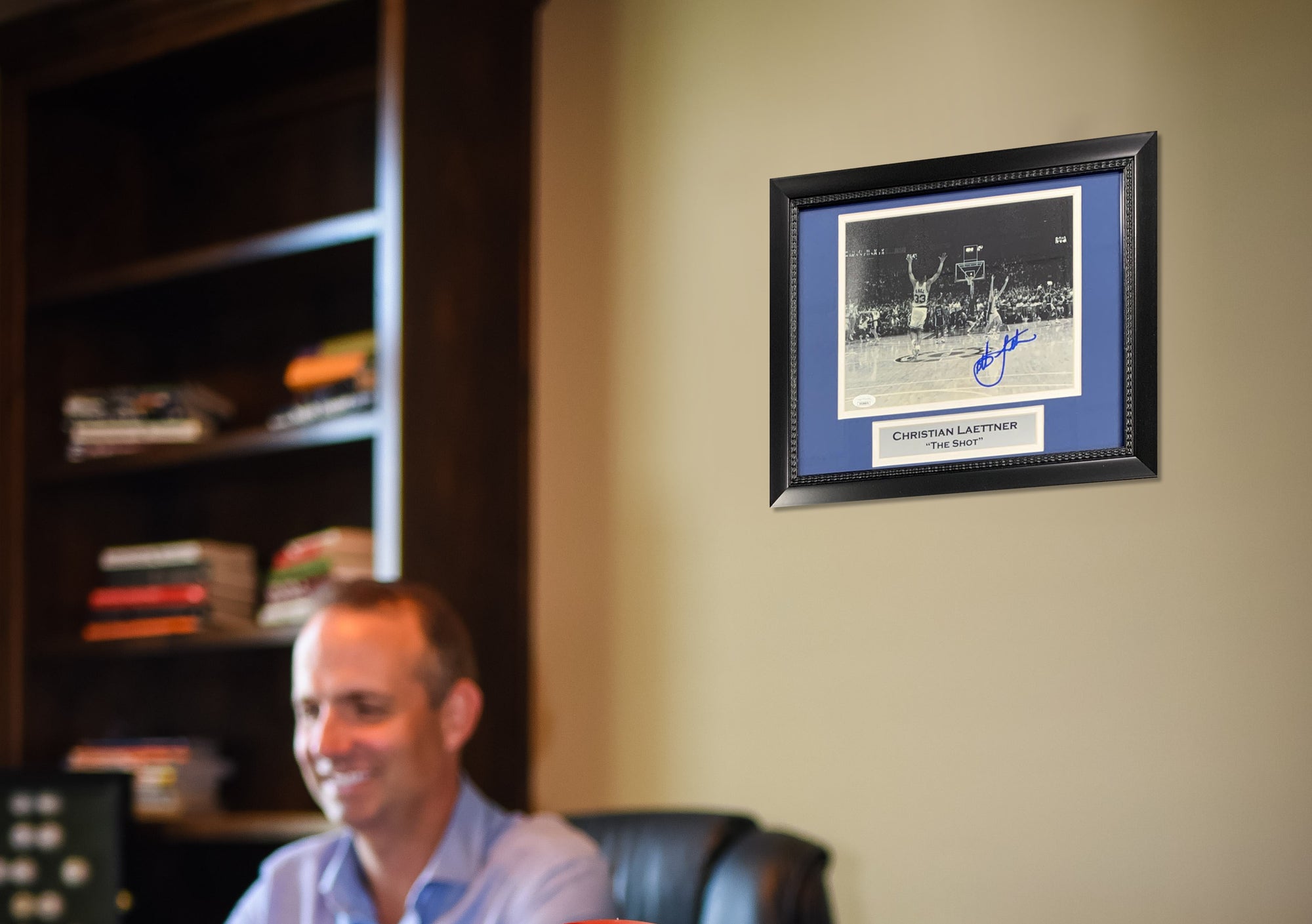 Christian Laettner Autographed Duke Blue Devils Signed THE SHOT Basketball Framed 8x10 Photo JSA COA 5-Powers Sports Memorabilia