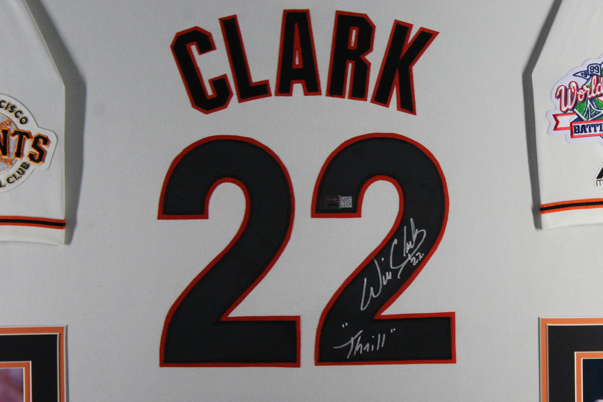 Will Clark Autographed San Francisco Giants 1989 World Series Signed Majestic White Baseball Framed Jersey THRILL Inscription TRISTAR Authenticated-Powers Sports Memorabilia