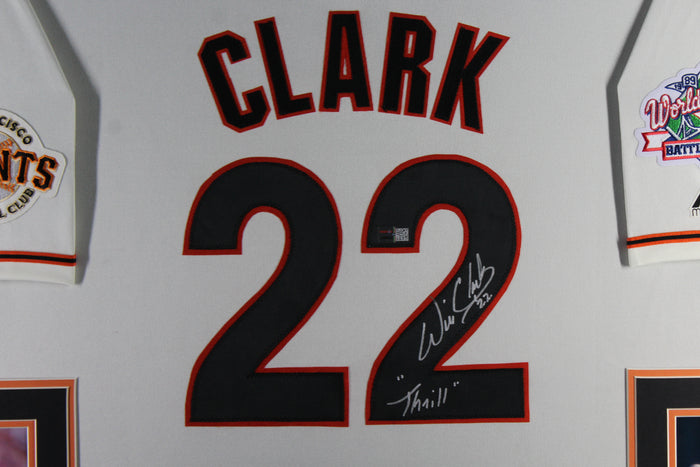 Will Clark Autographed San Francisco Giants 1989 World Series Signed Majestic White Baseball Framed Jersey THRILL Inscription TRISTAR Authenticated-Powers Sports Memorabilia