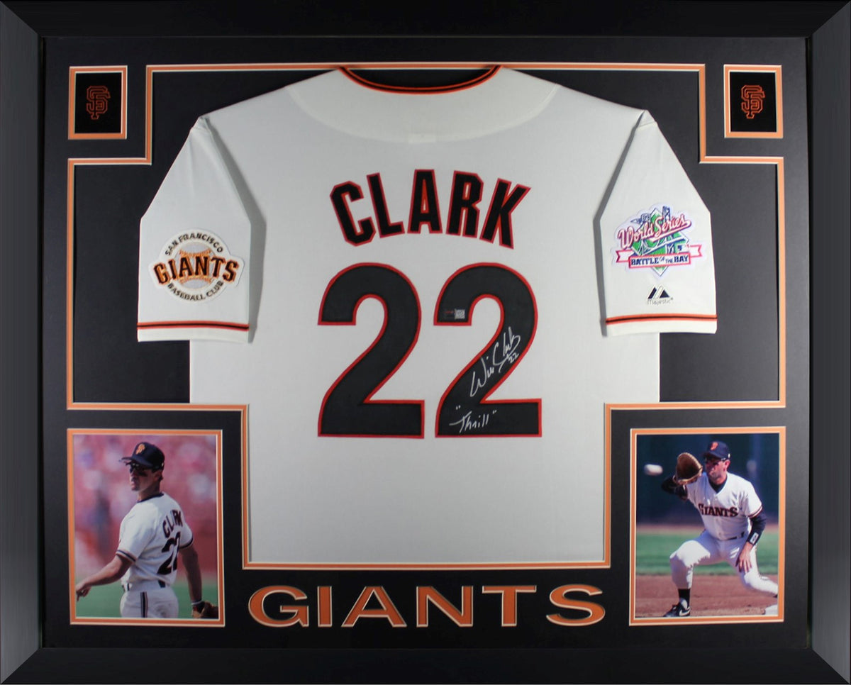 Will Clark Autographed San Francisco Giants 1989 World Series Signed Majestic White Baseball Framed Jersey THRILL Inscription TRISTAR Authenticated-Powers Sports Memorabilia