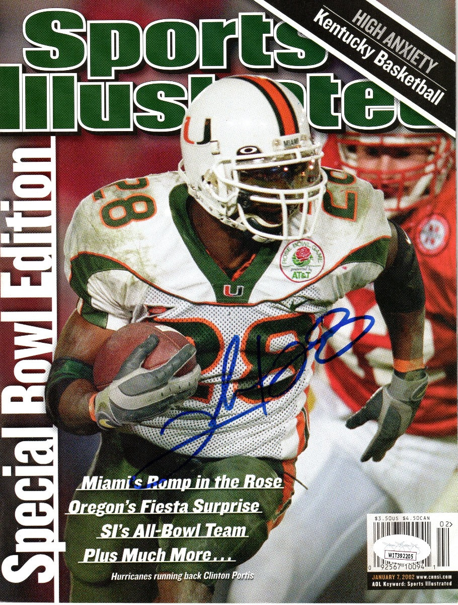 Clinton Portis Autographed Miami Hurricanes Sports Illustrated 1/7/02 JSA Witnessed-Powers Sports Memorabilia