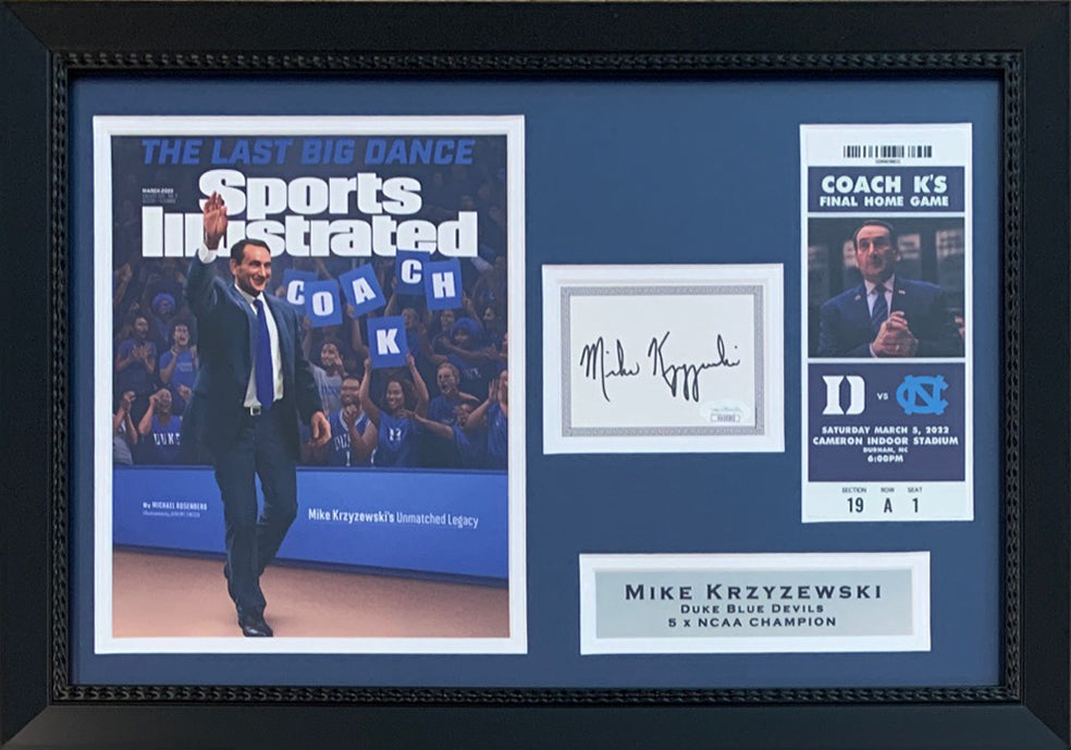 Mike Krzyzewski Coach K Autographed Duke Blue Devils Basketball Final Game Signed Photo Framed 14x20 Display JSA COA 2-Powers Sports Memorabilia