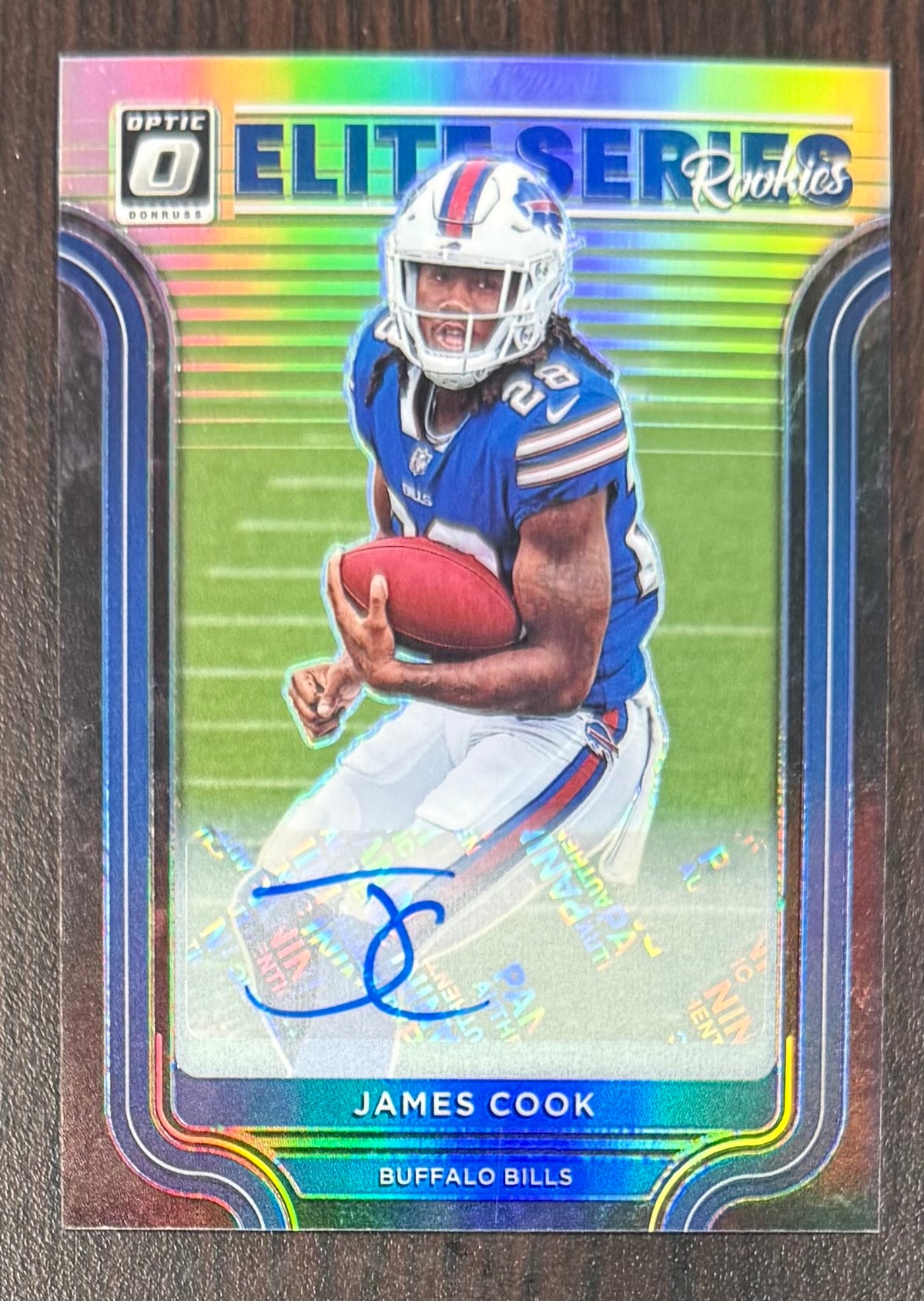 James Cook 2022 Donruss Optic Elite Series Rookies Buffalo Bills Signed Football RC Rookie Card #ESR-14 Auto 56/99