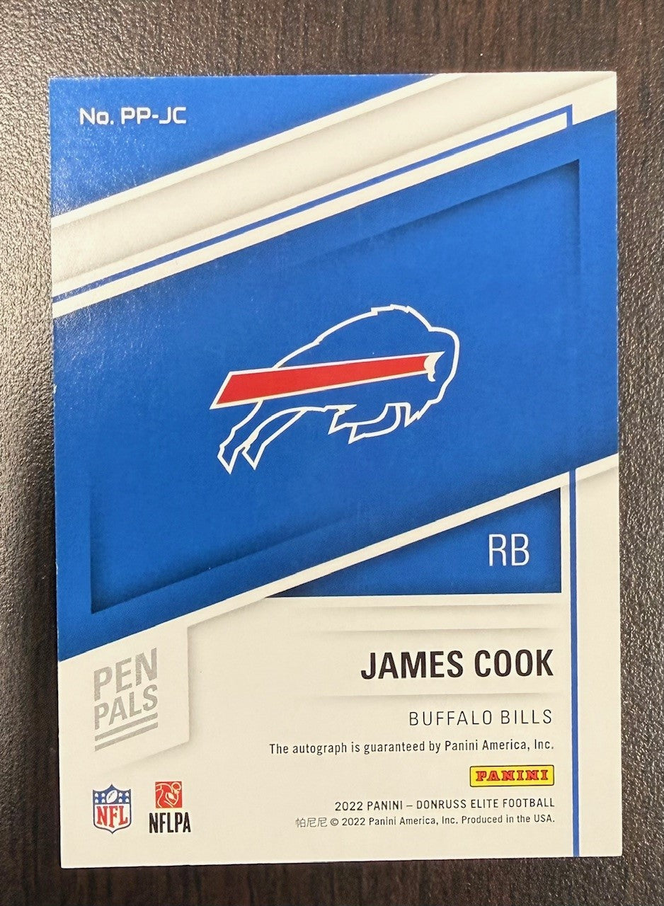 James Cook 2022 Donruss Elite Pen Pals Buffalo Bills Signed Football Rookie Card #PP-JC Auto-Powers Sports Memorabilia