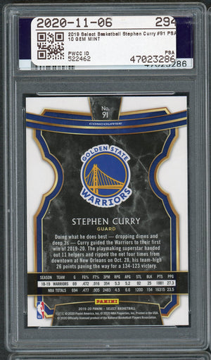 Stephen Curry 2019 Panini Select Basketball Card #91 Graded PSA 10 GEM MINT-Powers Sports Memorabilia