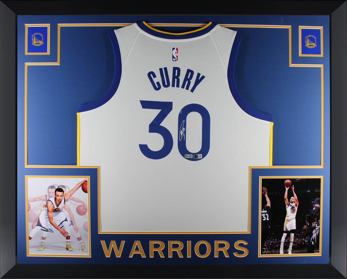 Stephen Curry Autographed Golden State Warriors Signed Nike Swingman White Framed Jersey Beckett COA-Powers Sports Memorabilia