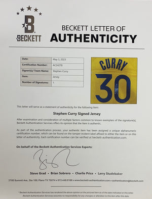 Stephen Curry Autographed Golden State Warriors Signed Nike Swingman Yellow THE BAY Jersey Beckett COA-Powers Sports Memorabilia