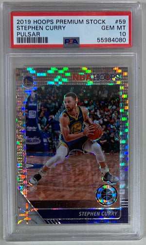Stephen Curry 2019 Panini Hoops Premium Stock Pulsar Basketball Card #59 Graded PSA 10-Powers Sports Memorabilia