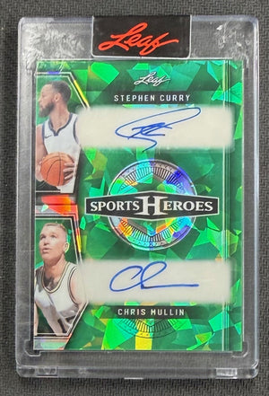 Stephen Curry Chris Mullin 2025 Leaf Sports Heroes Green Ice Signed Basketball Card #H2-18 Auto 1/7-Powers Sports Memorabilia