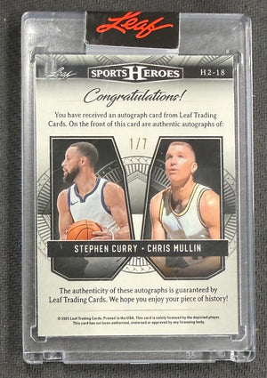 Stephen Curry Chris Mullin 2025 Leaf Sports Heroes Green Ice Signed Basketball Card #H2-18 Auto 1/7-Powers Sports Memorabilia