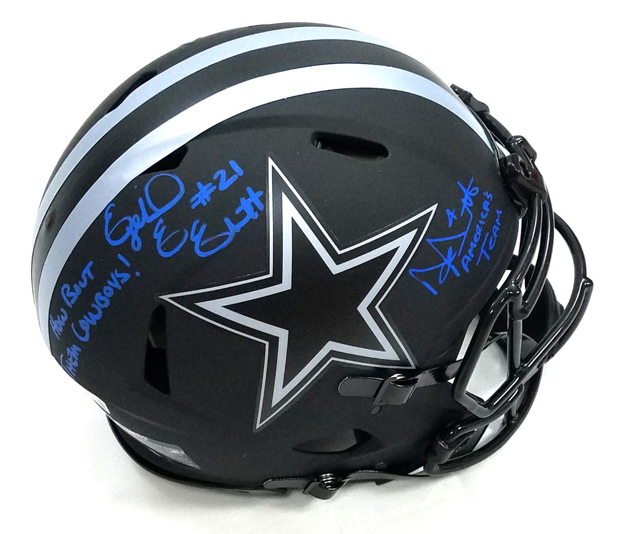 Dak Prescott & Ezekiel Elliott Autographed Dallas Cowboys Riddell Eclipse Authentic Helmet W/ Inscriptions Beckett Witnessed-Powers Sports Memorabilia